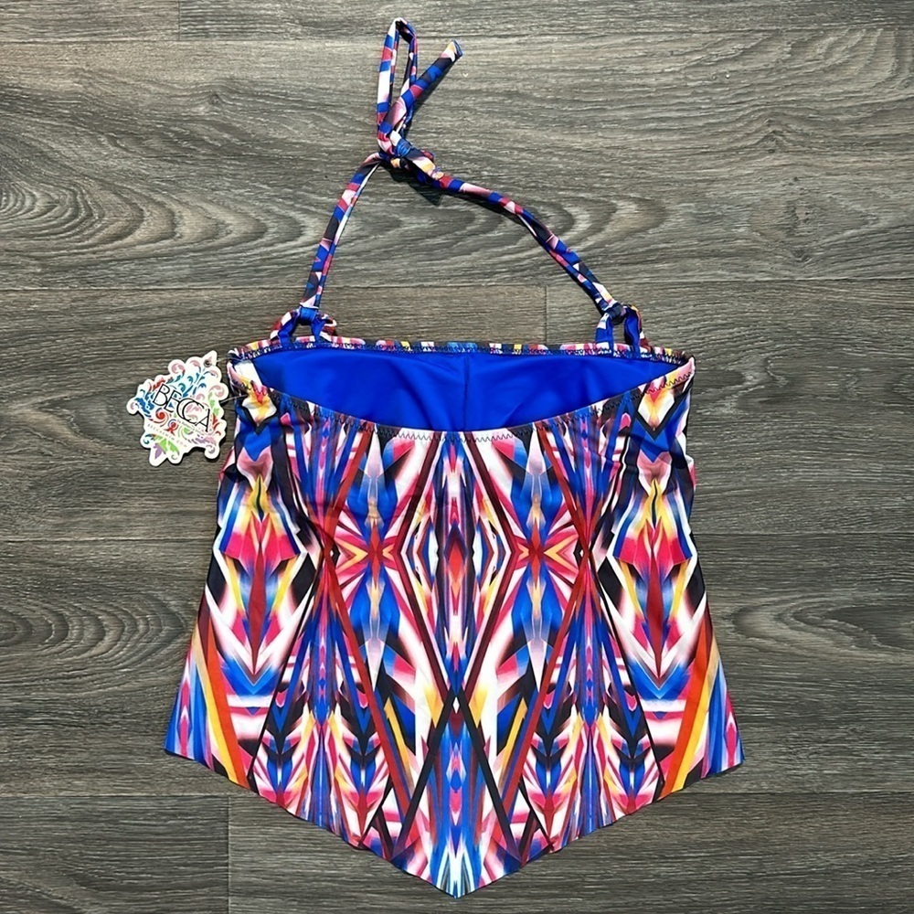 NWT Becca Medium Aura Halter Tankini Top Blue Tribal Swimwear Bathing Suit Swim - Picture 3 of 12